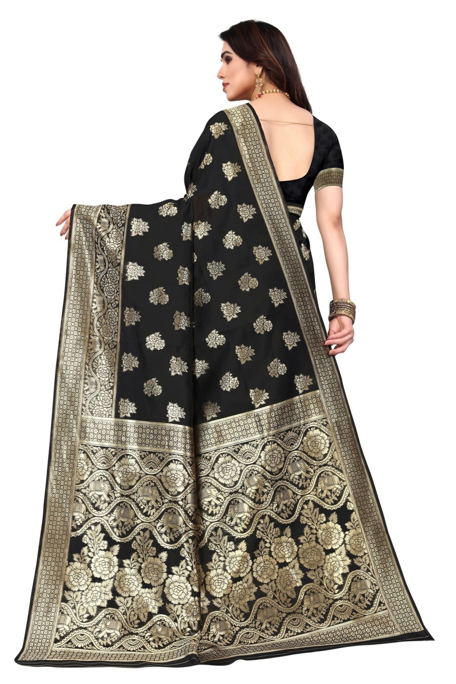 Women Varanga | Women'S Color Banarasi Silk Saree With Blouse - Varanga Black