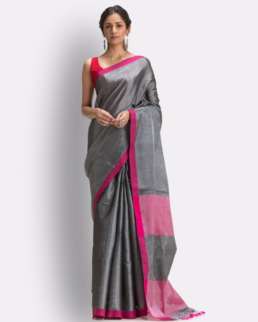 Women Angoshobha | Women'S Handloom Zari Cotton Tissue Saree - Angoshobha Grey