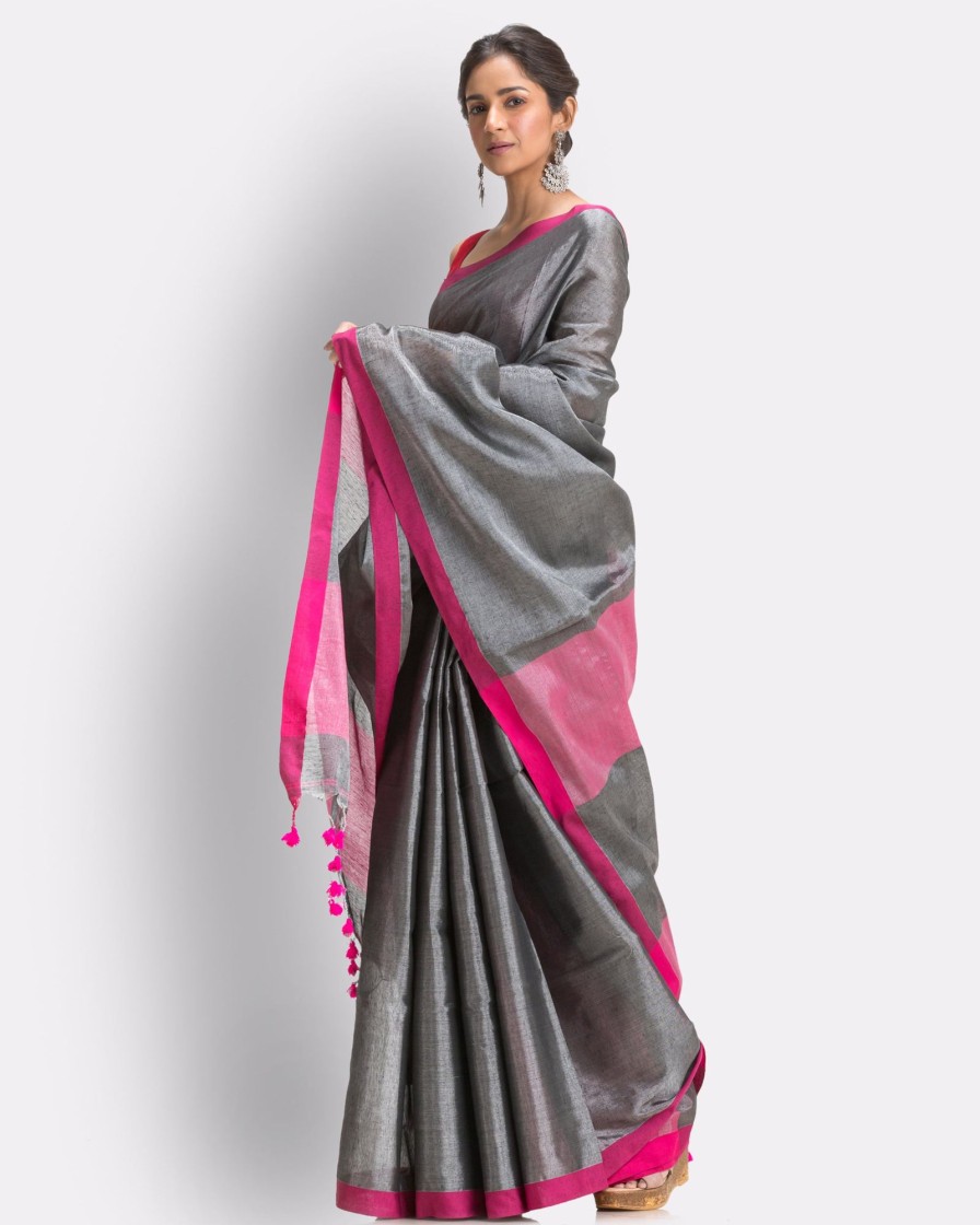 Women Angoshobha | Women'S Handloom Zari Cotton Tissue Saree - Angoshobha Grey