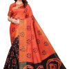 Women Vamika | Women'S Ethnic Fire Black Jari Border Linen Saree - Vamika Orange