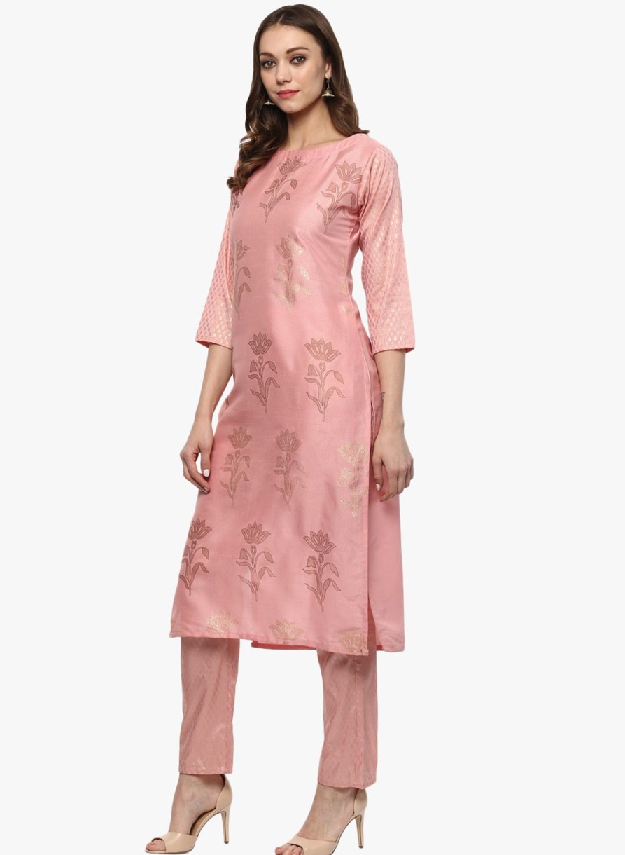 Women Ziyaa | Women'S Pink Poly Silk Kurta By Ziyaa