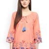 Women Wahe-NOOR | Women'S Peach-Coloured Printed A-Line Top - Wahe-Noor