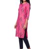 Women Myshka | Women'S Pink Printed 3/4 Sleeve Rayon Round Neck Casual Kurta Only - Myshka