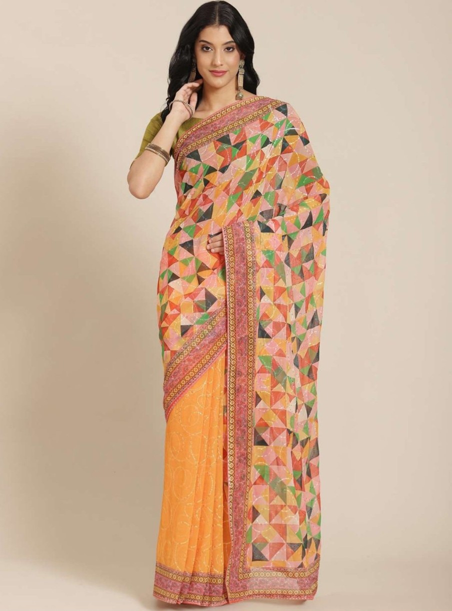 Women Dwija Fashion | Women'S Designer Color Georgette Saree Collection - Dwija Fashion Yellow