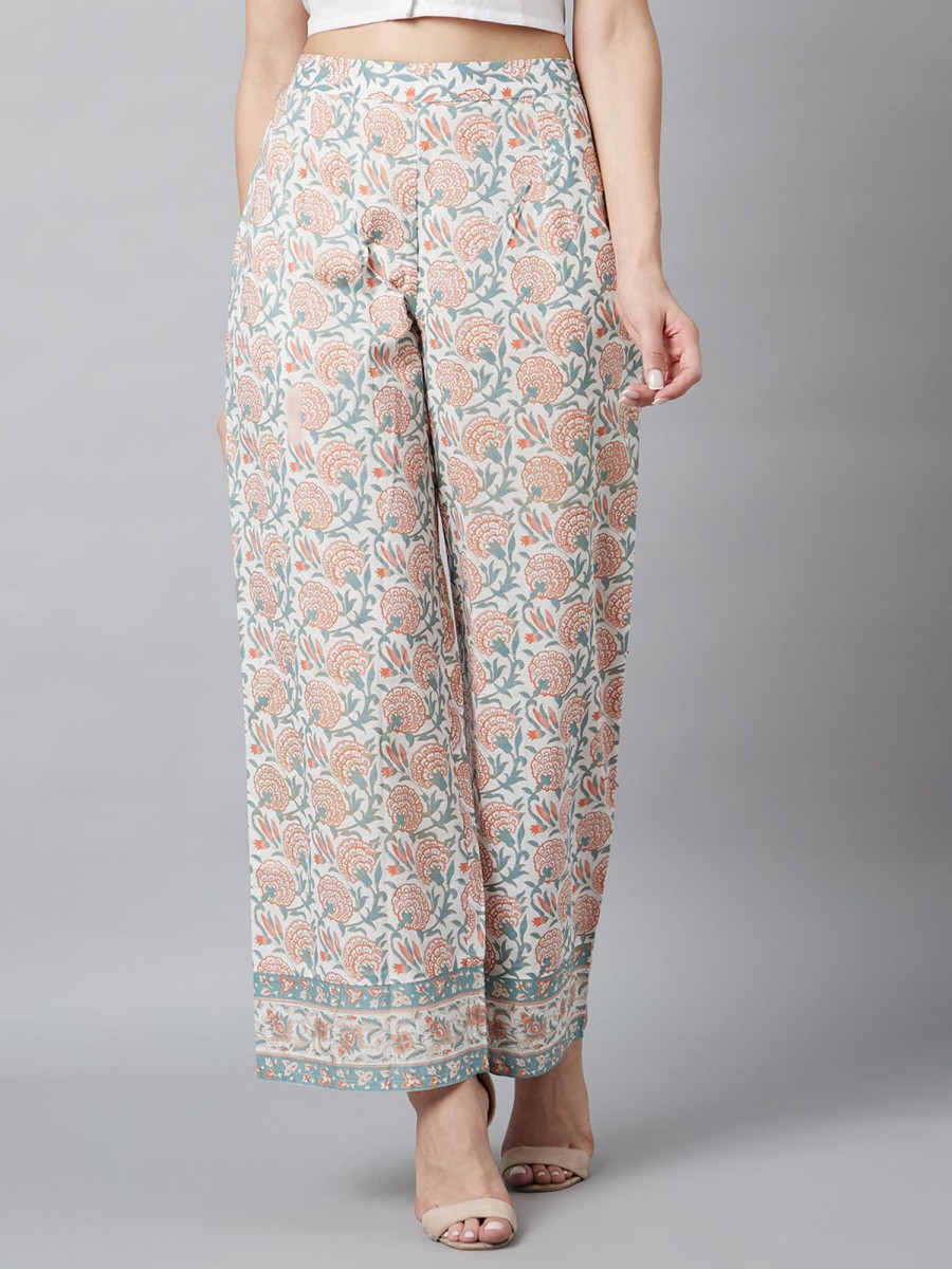 Women AKS | Women'S Floral Print Palazzo - Aks White