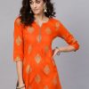 Women Anubhutee USA | Women'S U0026 Golden Printed Straight Kurti - Anubhutee Usa Orange