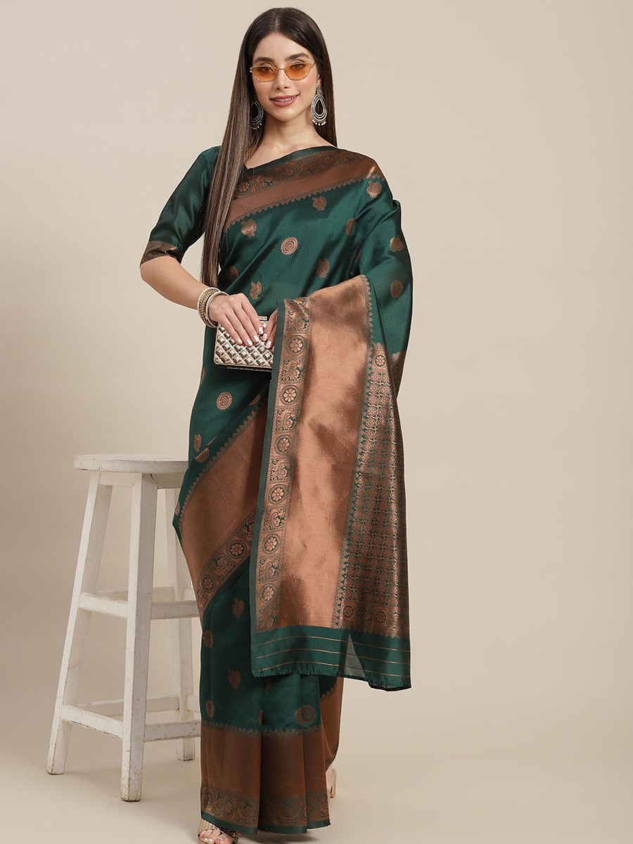 Women Varanga | Women'S Dark Color Banarasi Silk Saree With Blouse - Varanga Green