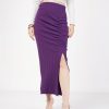 Women Lyush | Women'S Purple Rib Front Ruched Midi Skirt - Lyush