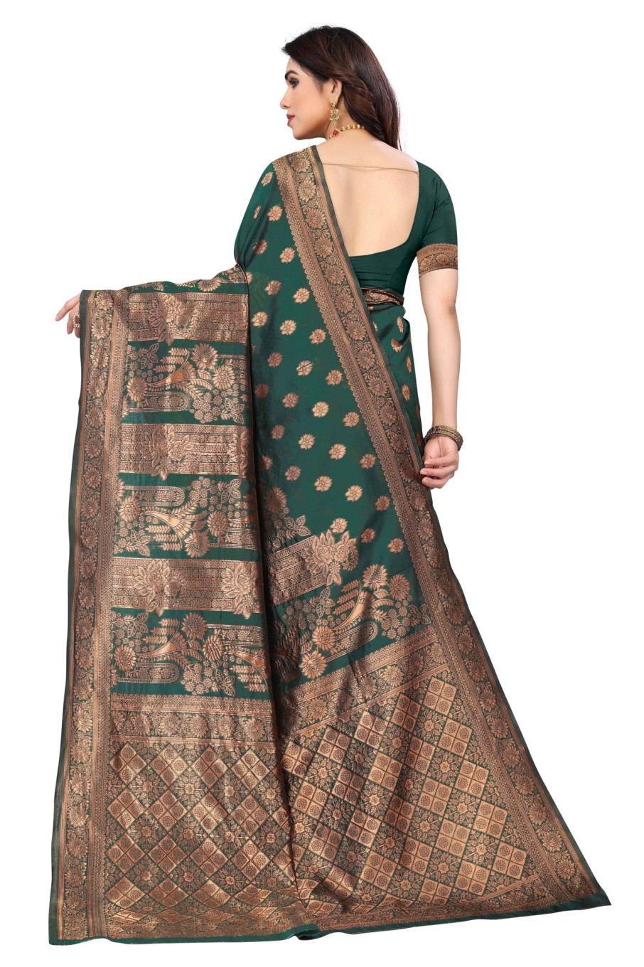 Women Varanga | Women'S Dark ::Gold Color Banarasi Silk Saree With Blouse - Varanga Green