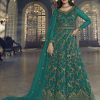 Women Monjolika | Women'S Teal Soft Net Semi Stitched Embroidered Designer Suit - Monjolika Green