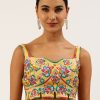 Women Royal Dwells | Women'S Lemon Yellow Pink Toned Thread Work Pure Art Silk Readymade Blouse - Royal Dwells