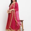 Women Final Clearance Sale | Women Dark Pink Georgette Banarsi Anarkali With Leggings U0026 Dupatta (3Pcs Set) By Final Clearance Sale