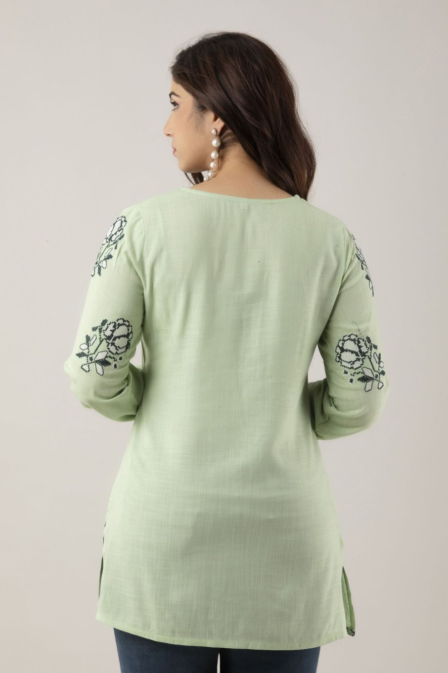 Women Charu | Women'S Embroidered Viscose Rayon Regular Top (Light ) - Charu Green