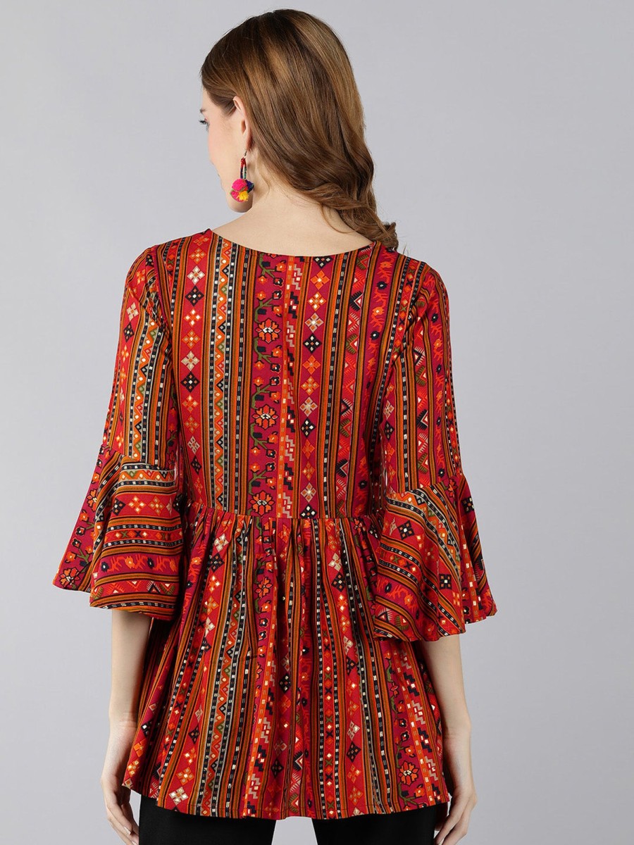 Women Kipek | Women'S Rayon Printed Peplum Top ( ) - Kipek Red