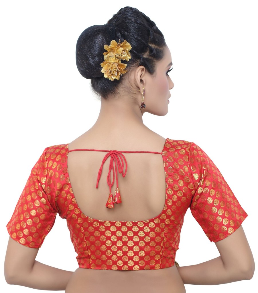 Women Madhu Fashion | Women'S Brocade Short Sleeve Readymade Blouse - Madhu Fashion Red