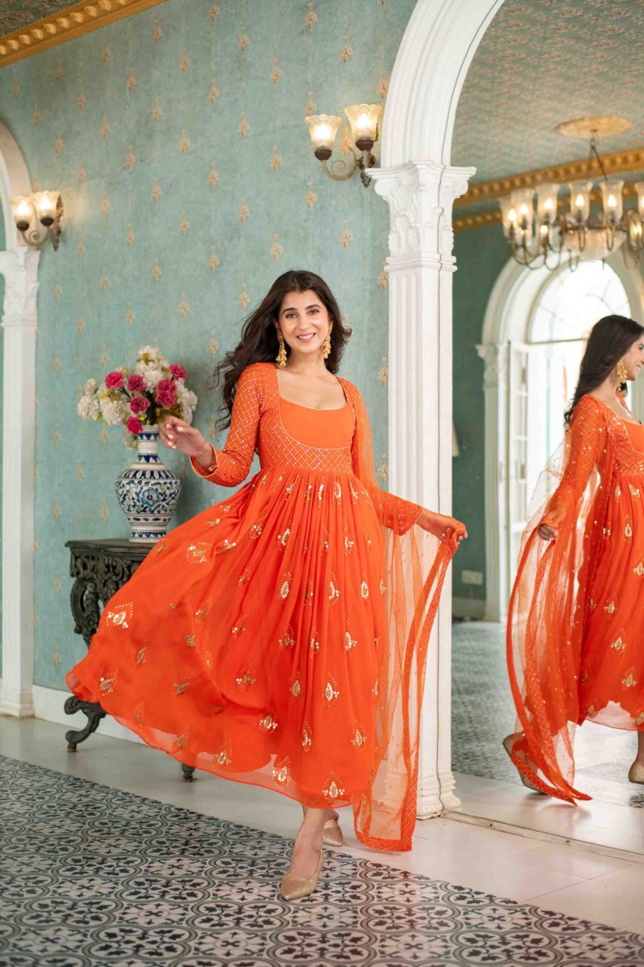 Women Label Shaurya Sanadhya | Women'S Orange Choli Style Anarkali Set - Label Shaurya Sanadhya