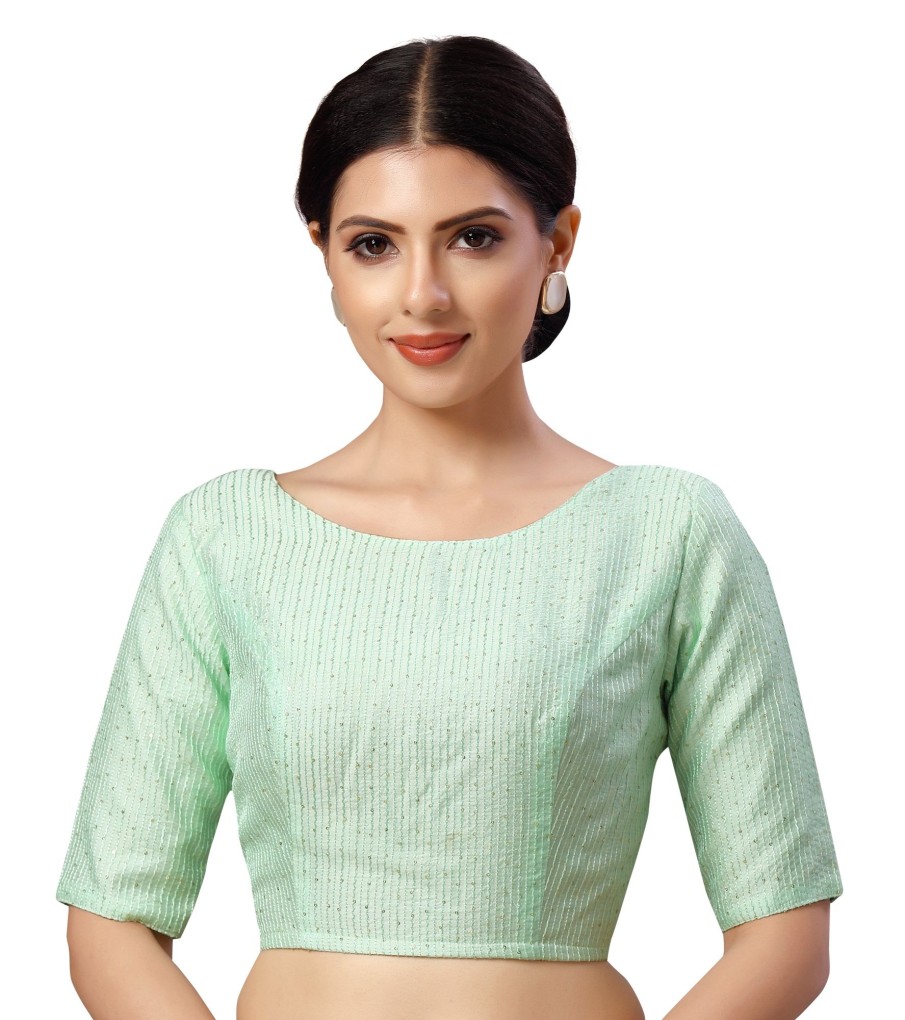 Women Shringaar | Women'S Polyester Chanderi Cotton Silk Sequin Embroidered Saree Blouse. - Shringaar Green