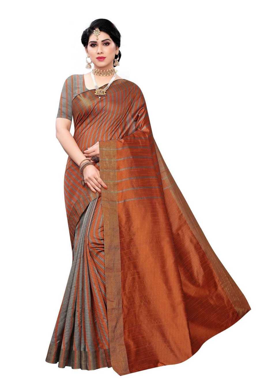 Women Vamika | Women'S Vamika Brown Cotton Silk Weaving Saree - Vamika