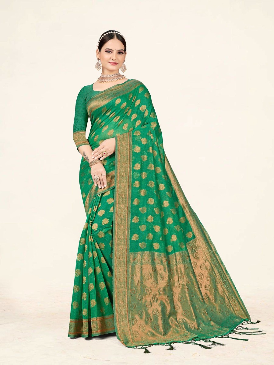 Women Sweet Smile | Women'S Sea Color Stylish Saree With Blouse Set - Sweet Smile Green