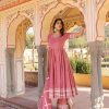 Women Pomcha Jaipur | Women'S Rosewood Booti Gotta Jaal Cotton Anarkali Set - Pomcha Jaipur Pink