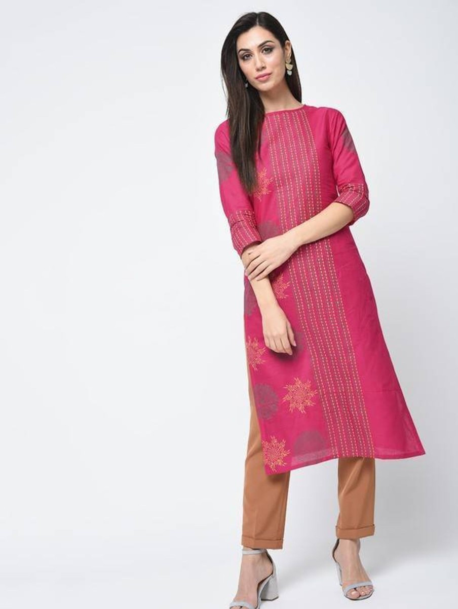 Women Aniyah | Women'S Block Printed Straight Kurta - Aniyah Magenta