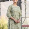 Women KAAJH | Women'S Green Printed Cotton Shirt Style Tunic - Kaajh