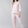 Women Ahika | Women'S Cotton Striped Printed Night Suit - Ahika Pink