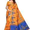 Women Vamika | Women'S Vamika Red Kalamkari With Jhalar Khadi Silk Saree Maithali Vamika Orange