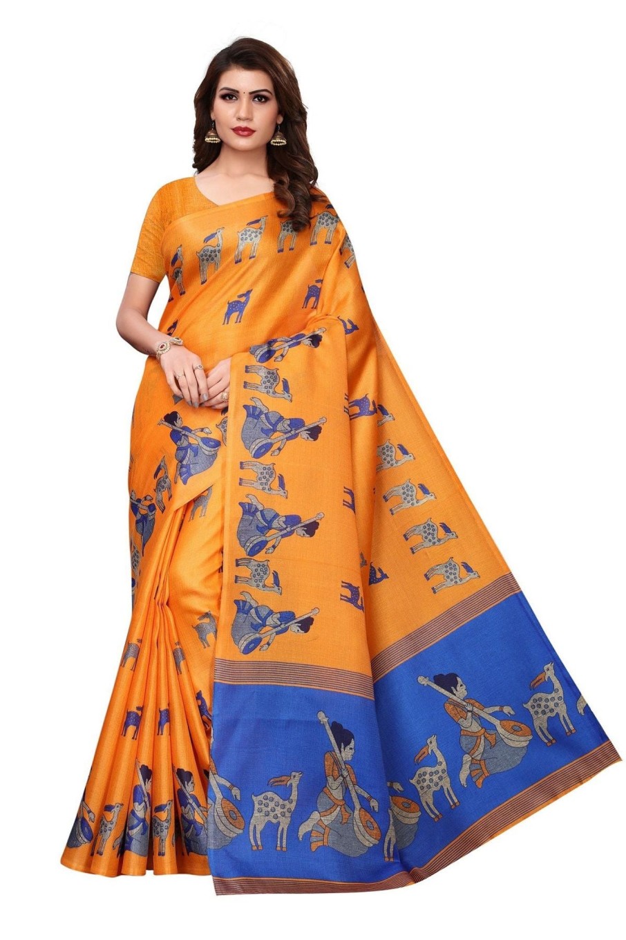 Women Vamika | Women'S Vamika Red Kalamkari With Jhalar Khadi Silk Saree Maithali Vamika Orange