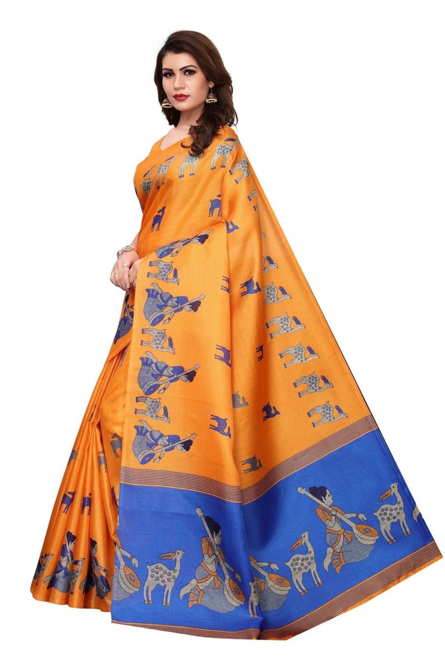 Women Vamika | Women'S Vamika Red Kalamkari With Jhalar Khadi Silk Saree Maithali Vamika Orange