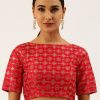 Women Royal Dwells | Women'S Red Toned Zari Work Pure Art Silk Readymade Blouse - Royal Dwells