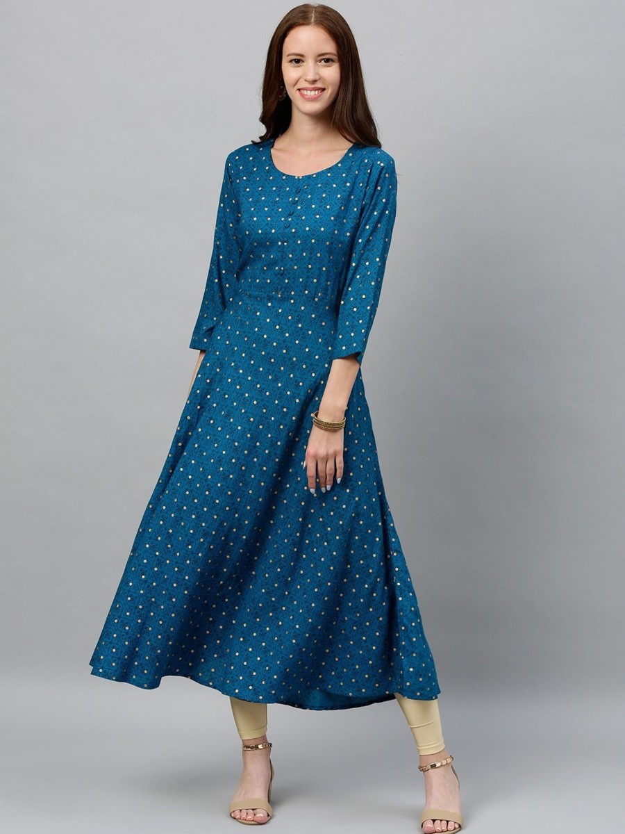 Women Kipek | Women'S Rayon Anarkali Kurta By Kipek (1Pc) Blue