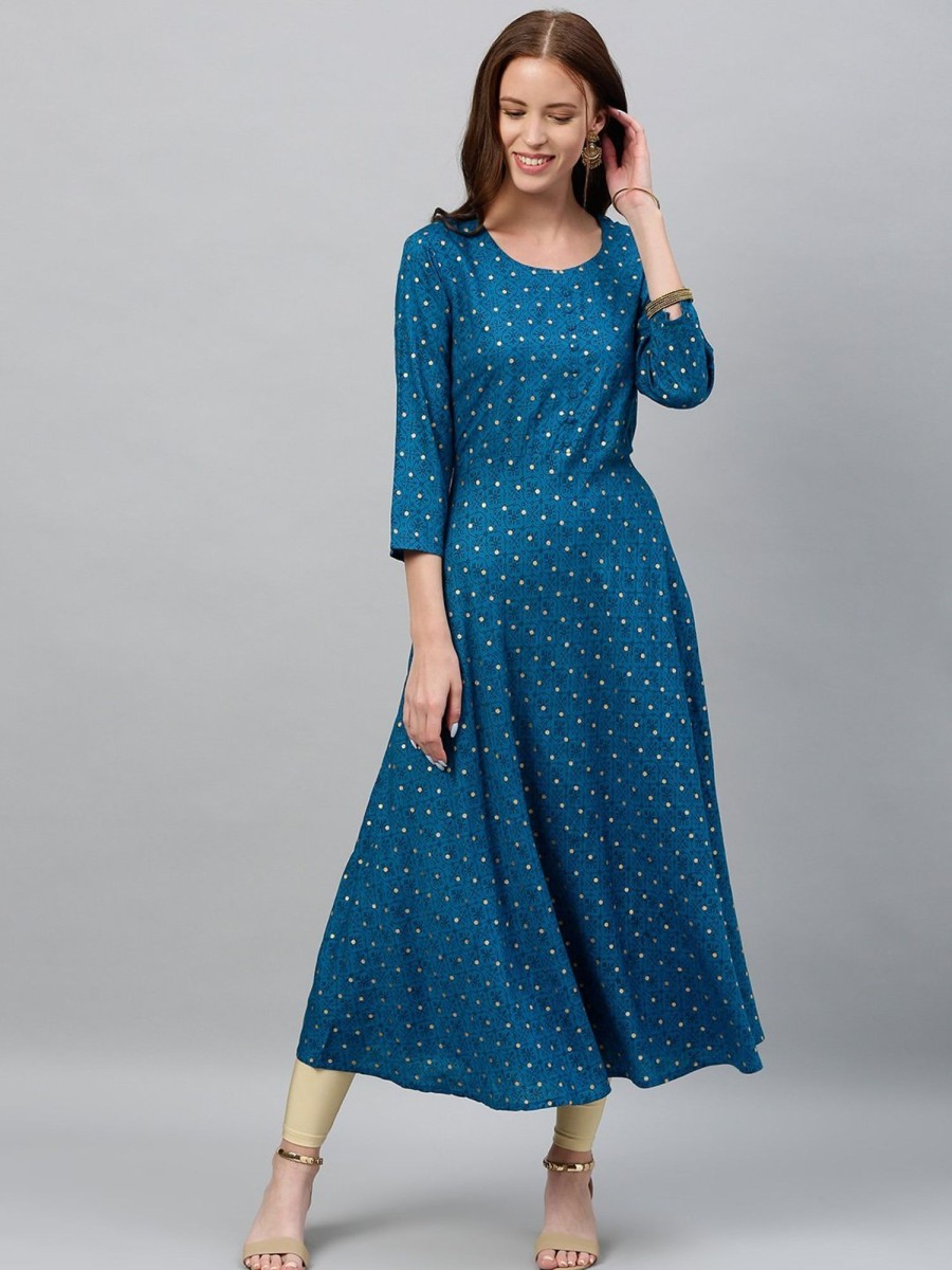 Women Kipek | Women'S Rayon Anarkali Kurta By Kipek (1Pc) Blue