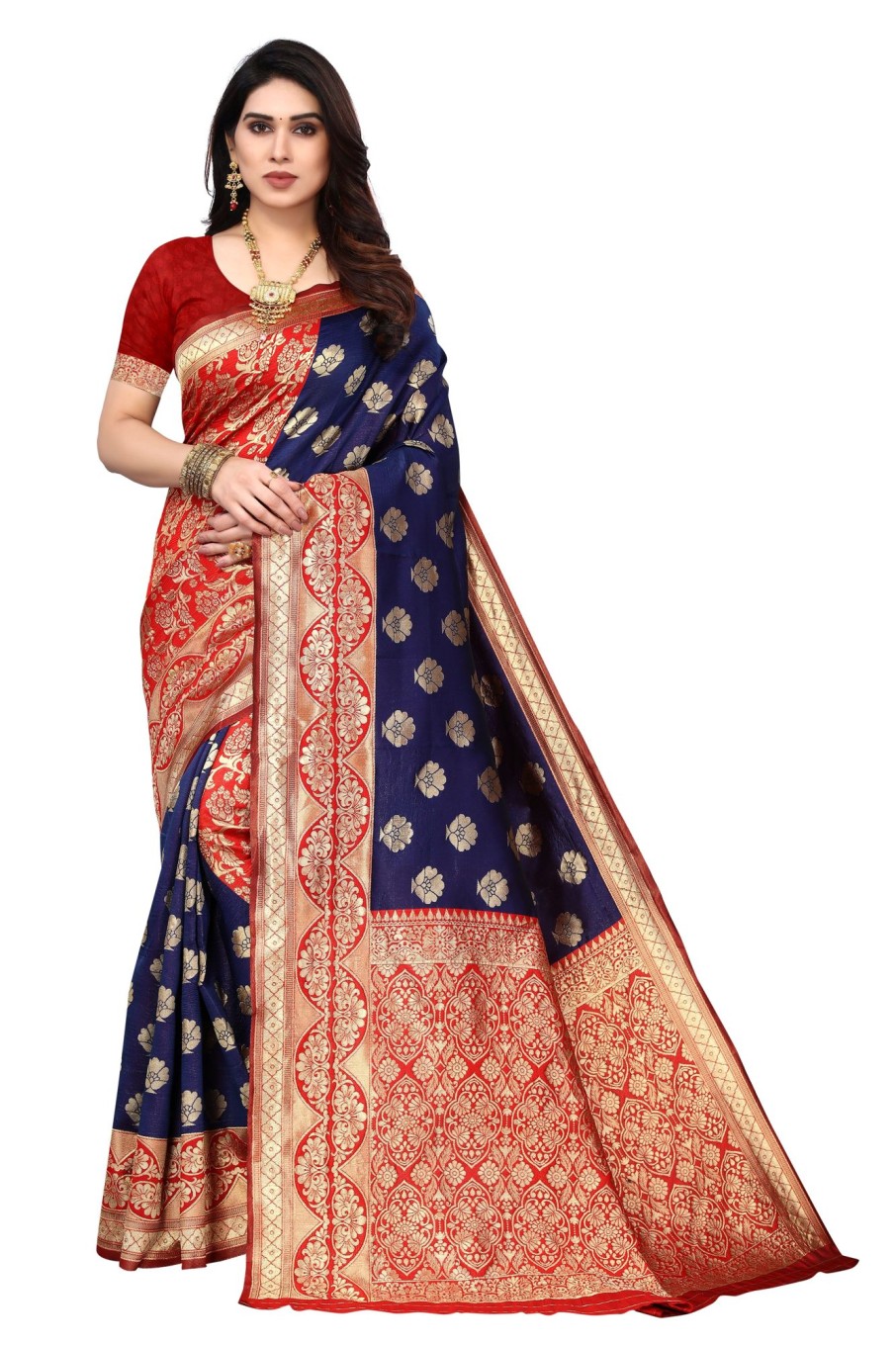 Women Varanga | Women'S Royal Color Banarasi Silk Saree With Blouse - Varanga Blue