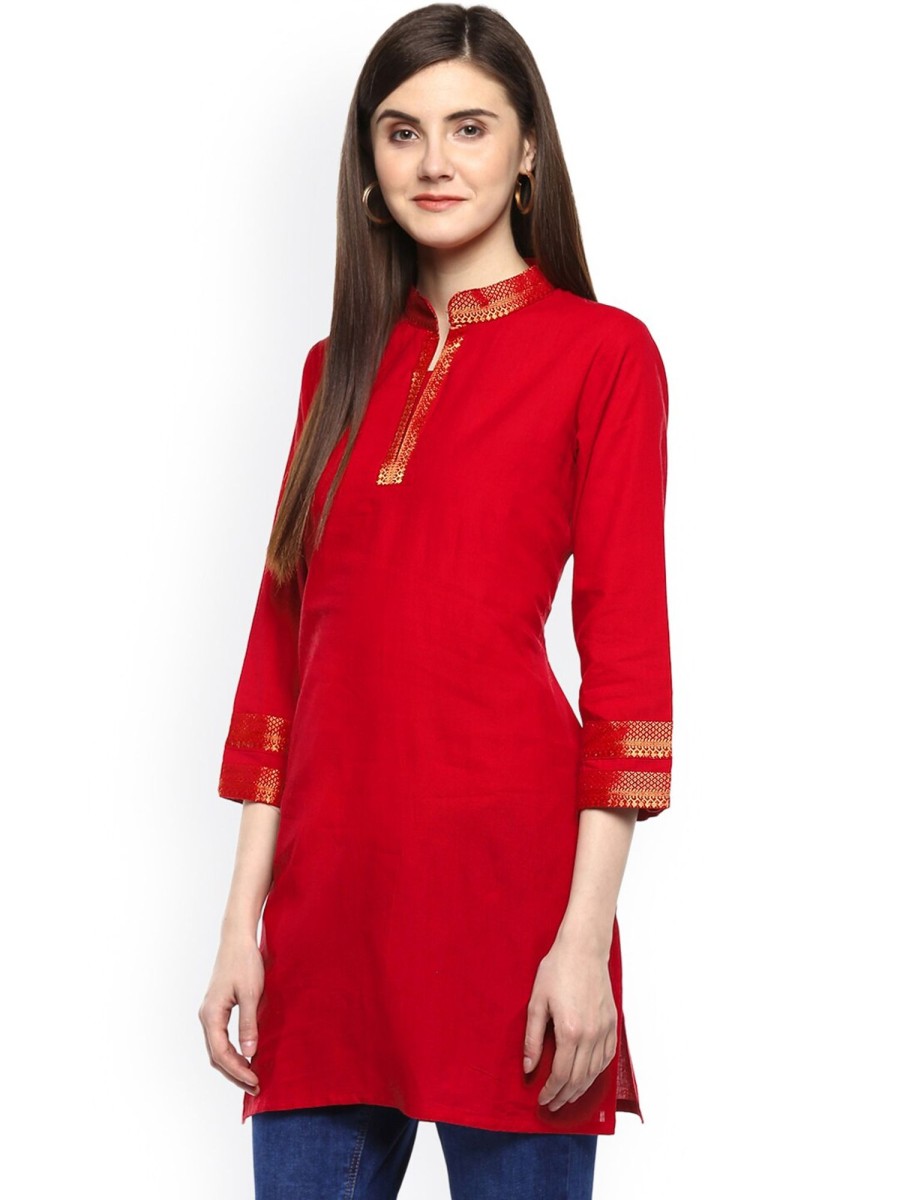 Women Wahe-NOOR | Women'S Red Handloom Mangalgiri Solid Tunic - Wahe-Noor