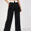 Women Lyush | Women'S Black Contrast Waistband Cargo Pants - Lyush