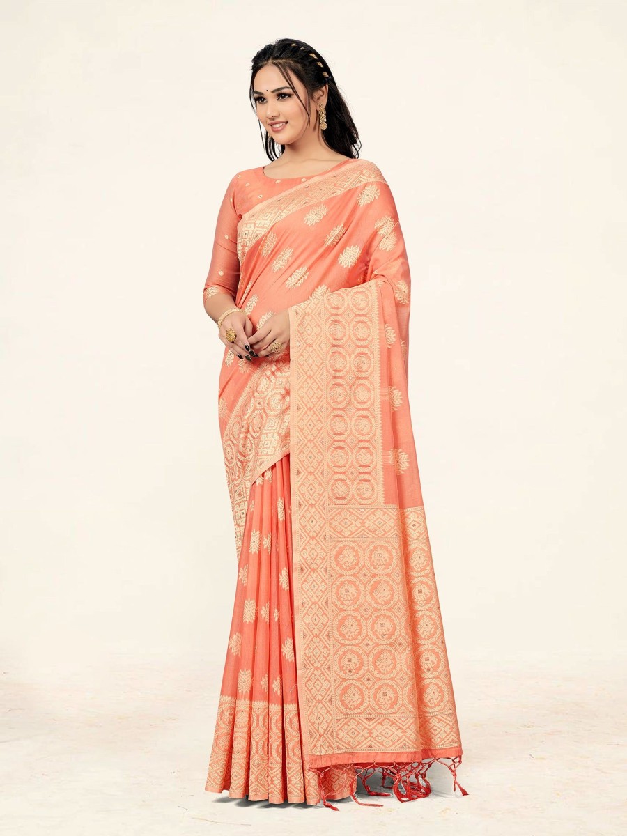 Women Sweet Smile | Women'S Color Stylish Saree With Blouse Set - Sweet Smile Peach