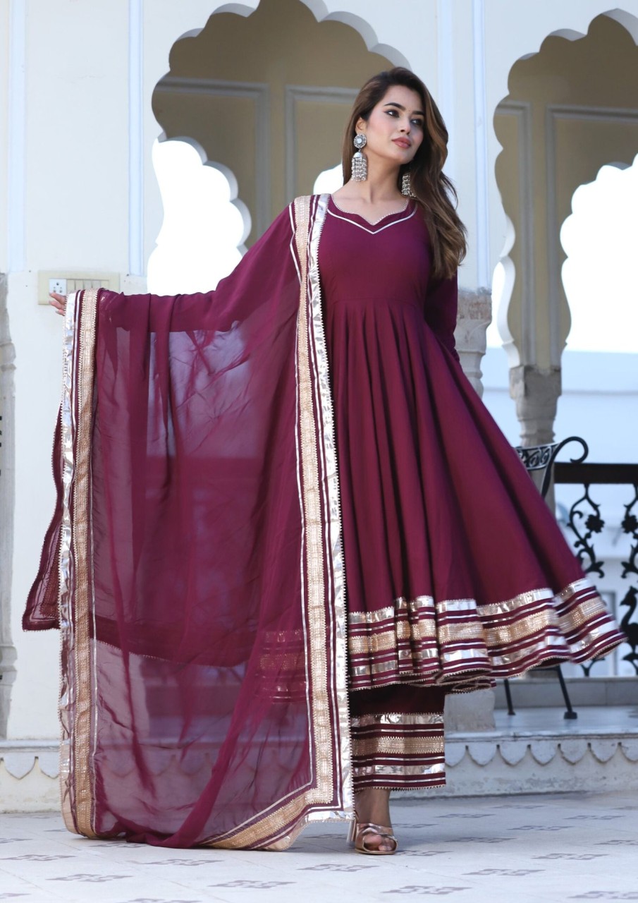 Women Lado Jaipuri | Women'S Burgundy Cotton Anarkali Set - Lado Jaipuri Wine