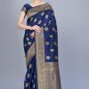 Women Monjolika | Women'S Navy Blue Color Banarasi Silk Woven Saree - Monjolika