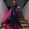 Women Pomcha Jaipur USA | Women'S Royal Blue Cotton Silk Angrakha Kurta With Palazzo U0026 Dupatta (3Pcs Set) - Pomcha Jaipur Usa