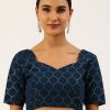 Women Royal Dwells | Women'S Navy Blue Toned Sequincee Work Pure Georgette Readymade Blouse - Royal Dwells