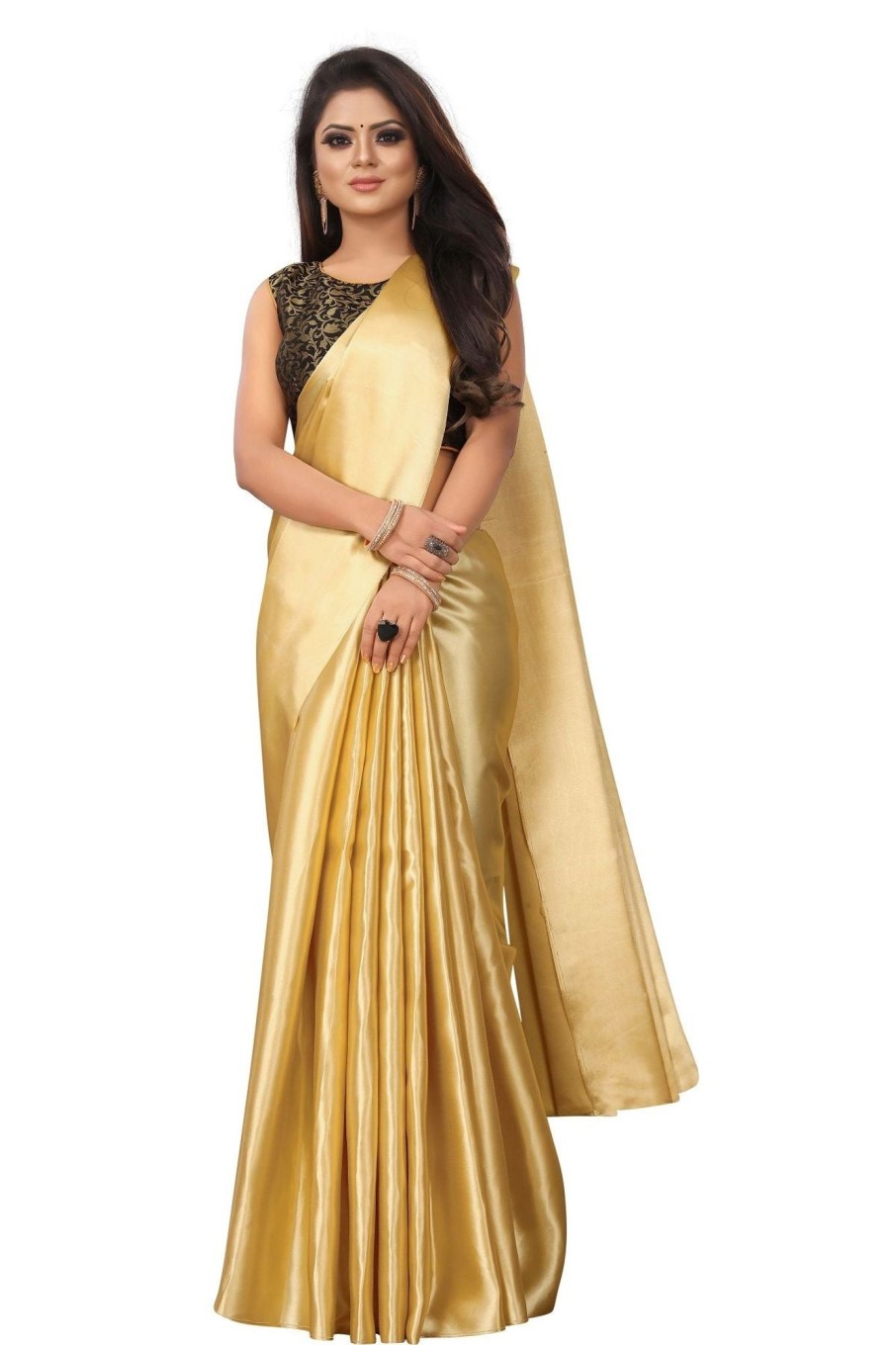 Women Vamika | Women'S Golden Satin Designer Saree - Vamika