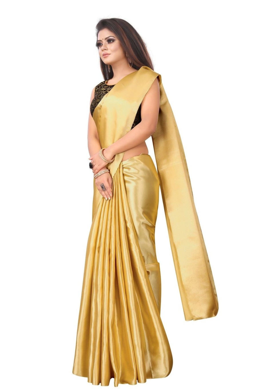 Women Vamika | Women'S Golden Satin Designer Saree - Vamika