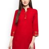 Women Wahe-NOOR | Women'S Red Handloom Mangalgiri Solid Tunic - Wahe-Noor