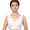 Women Shringaar | Women'S Cotton Chikankari Padded Sleeveless Saree Blouse. - Shringaar White