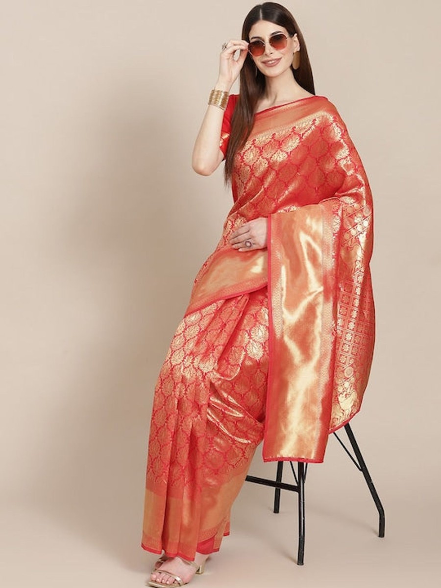 Women Varanga | Women'S Color Banarasi Silk Saree With Blouse - Varanga Red