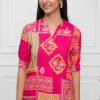 Women Myshka | Women'S Floral Mandarin Collar Regular Sleeves Viscose Rayon Top - Myshka Pink