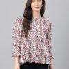 Women Janasya | Women'S Floral Print Cotton Tops - Janasya White