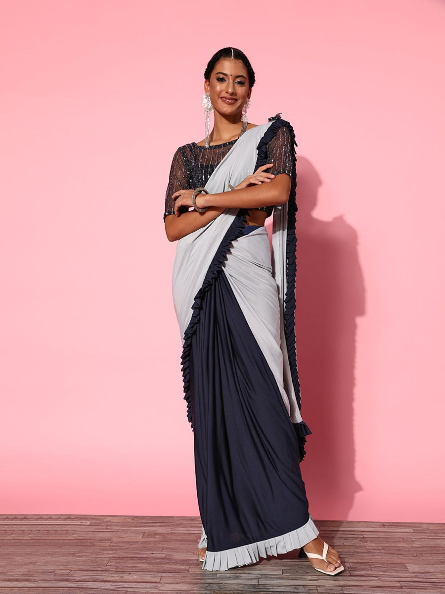 Women Dwija Fashion | Women'S And Grey Colour Ready-Made Saree Collection - Dwija Fashion Black