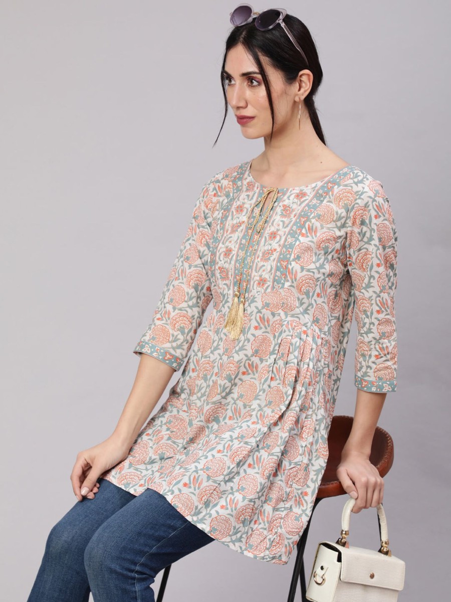 Women AKS | Women'S Floral Print Straight Tunic - Aks White